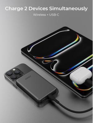 Produktbild Aukey MagFusion Slim 5000mAh PB-MS07A BG Powerbank Qi2 Wireless,Black (5000 mAh, 20 W, 18 Wh)