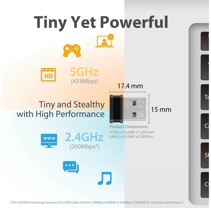 Actual product image edimax AC600 Wi-Fi 5 Nano USB Adapter EW-7811ULC Wireless (USB)