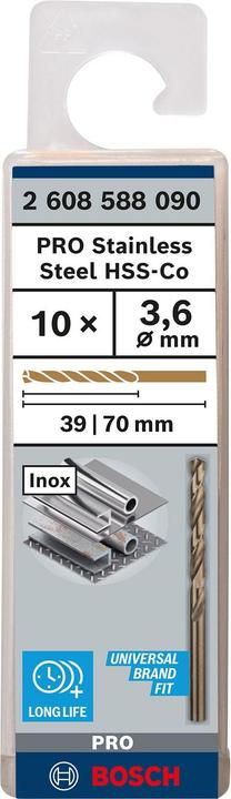 Produktbild Bosch Professional Zubehör PRO Stainless Steel HSS-Co Spiralbohrer, 3,6 x 39 x 70 mm (3.6 Millimeter)
