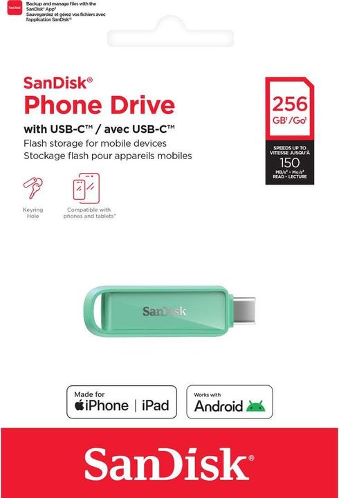 Produktbild SANDISK Phone Drive USB-C Seafoam Green 256GB (256 GB, USB-C)