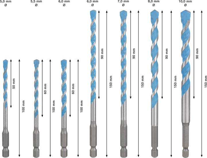 Produktbild Bosch Professional Zubehör EXPERT HEX-9 Multi Construction Bohrer-Set, 5/5,5/6/7/8/10 mm, 7-tlg. (8 Millimeter, 7 Millimeter, 6 Millimeter, 5.50 Millimeter, 10 Millimeter, 5 Millimeter)