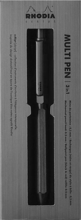 Produktbild Rhodia scRipt MultiPen Titan, 2 Minen schwarz/rot 0,5 mm + Graphitmine 0,5 mm - Titan (Rot, Schwarz)
