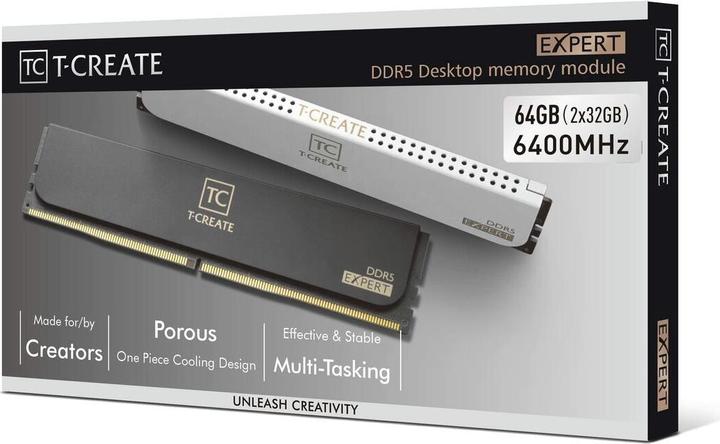Produktbild Team Group T-Create Expert DDR5-6400 - 64GB - CL34 - Dual Channel (2 pcs) - Intel XMP - Hvid (2 x 32GB, 6400 MHz, DDR5-RAM, DIMM)