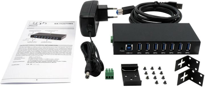Actual product image Exsys Industrial USB 3.2 Gen 1 Hub 7-Port (USB-B, 7 ports)