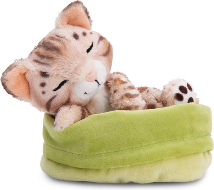 Produktbild NICI Kuscheltier Sleeping Pets Bengal Katze im hellgrünen Körbchen GREEN (12 cm)