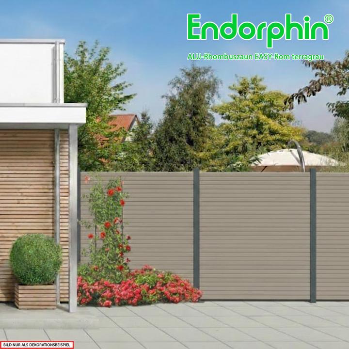 Produktbild Endorphin EASY-ROM DIY ALU-Rhombuszaun in terragrau 5 Element 180x180cm 6 anthrazit Pfosten 7x7x235 cm