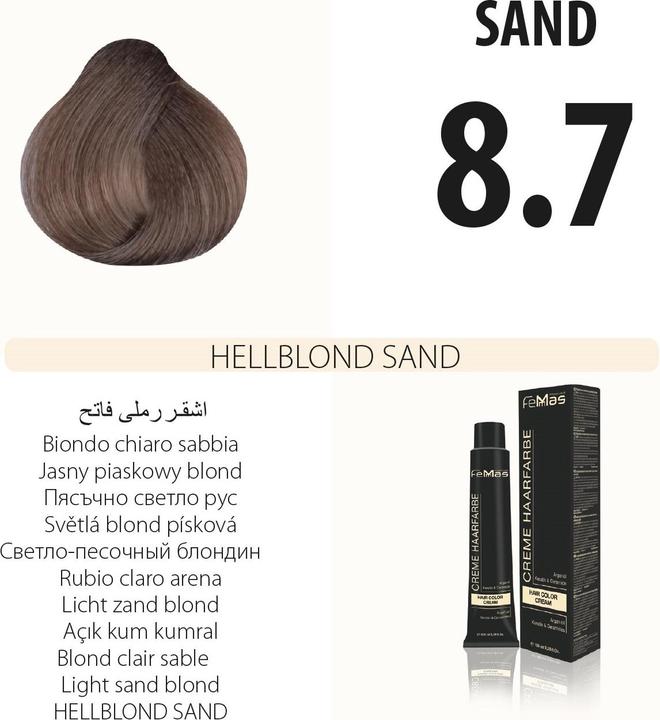 Image du produit FemMas 8.7) Couleur de cheveux blond clair sable 100ml (Sable blond clair)