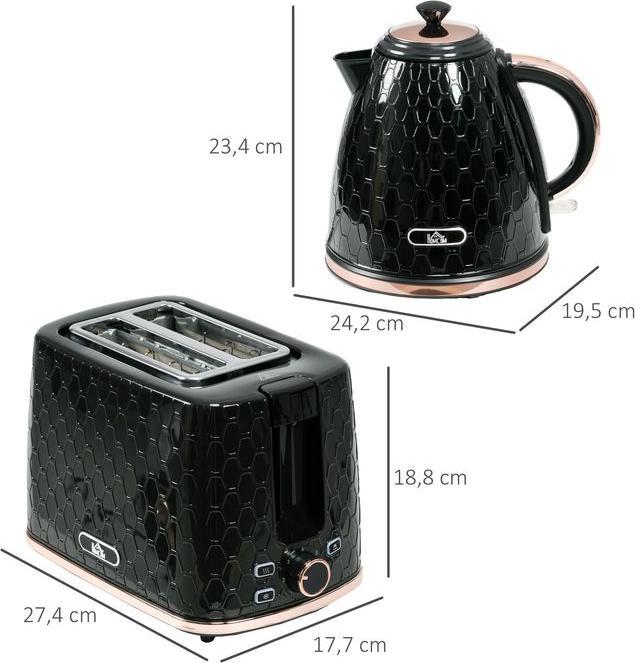 Actual product image Swisshandel24 Wasserkocher- und Toaster-Set, 1,7 L, verschiedene Modi, LED-Anzeigen, Schwarz (1.70 l)