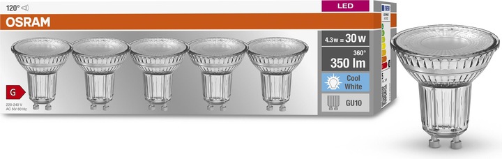 Produktbild Osram Led Base Par16 (GU10, 4.30 W, 350 lm, 5 x, G)