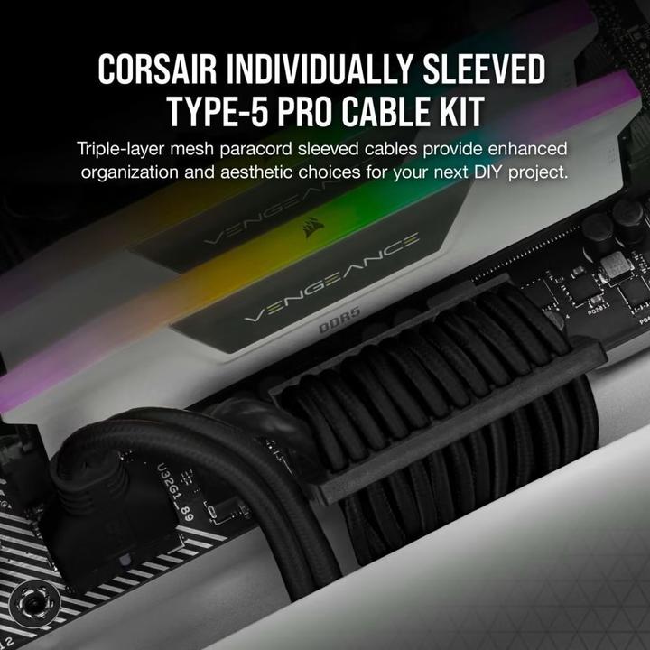 Produktbild Corsair Premium Individually Sleeved DC Cable Pro Kit Type 5 (Generation 5) (75 cm, 15 pin S-ATA, 16 pin PCI-Express, 24 pin ATX, 6+2 pin PCI-Express, 8 pin EPS)