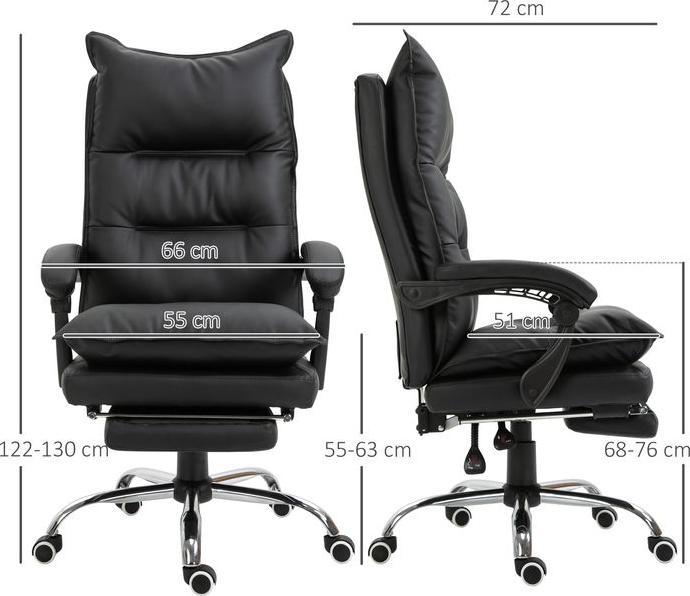 Image du produit Swisshandel24 Chaise de bureau avec repose-pieds Similicuir noir (55 - 63 cm)