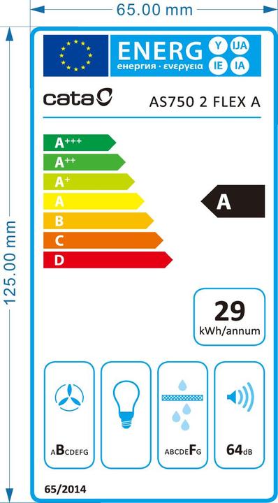 Energie-Label Cata AS 750 /A Hob with Hood, 77 cm, 4 cooking zones, 9 power levels+Booster, A, Max extraction 580 (77 cm)