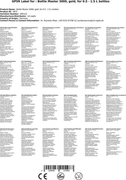 Produktbild Ich-zapfe Flaschenportionierer - Bottle Master 3000, gold (Dosierer + Ausgiesser)