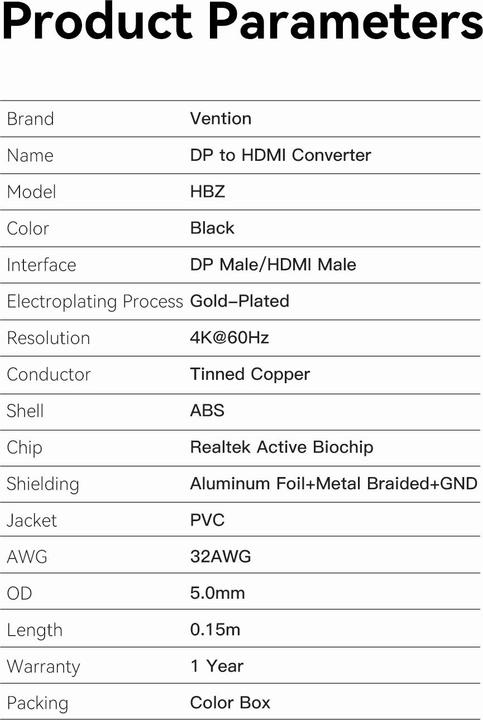 Produktbild Vention DisplayPort – HDMI (0.15 m, DisplayPort)