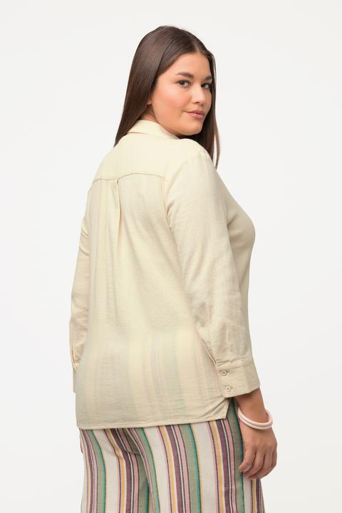 Image du produit Ulla Popken Chemisier en coton bio texturé. Col chemise et manches longues. (50, 52)