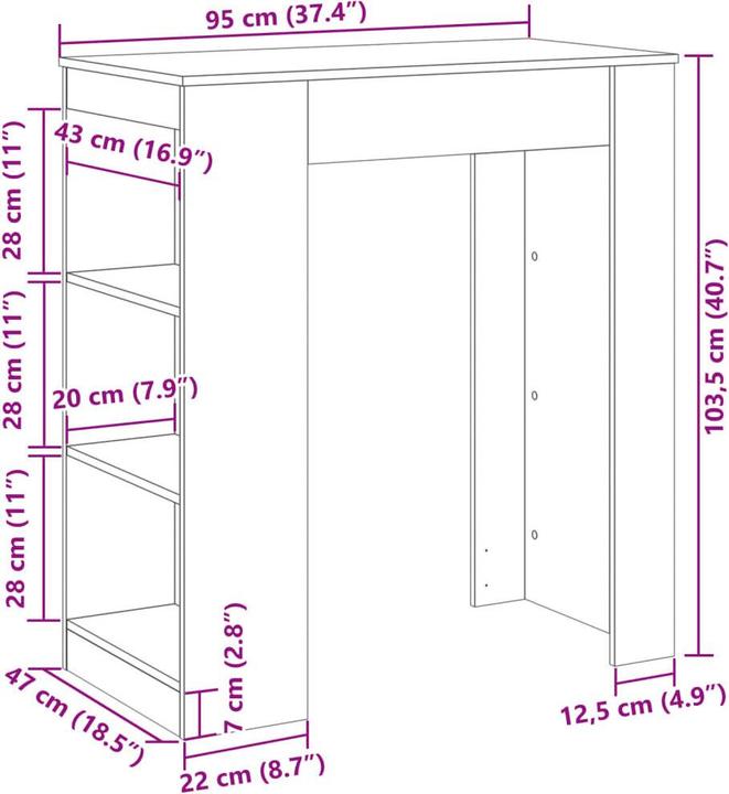 Produktbild vidaXL Bartisch mit Regal (95 x 47 x 103.50 cm)