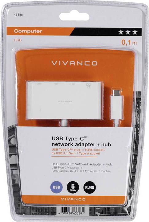 Actual product image Vivanco USB-C adapter (4x RJ45 jack, USB 3.0 jack A (USB-C, 4 ports)