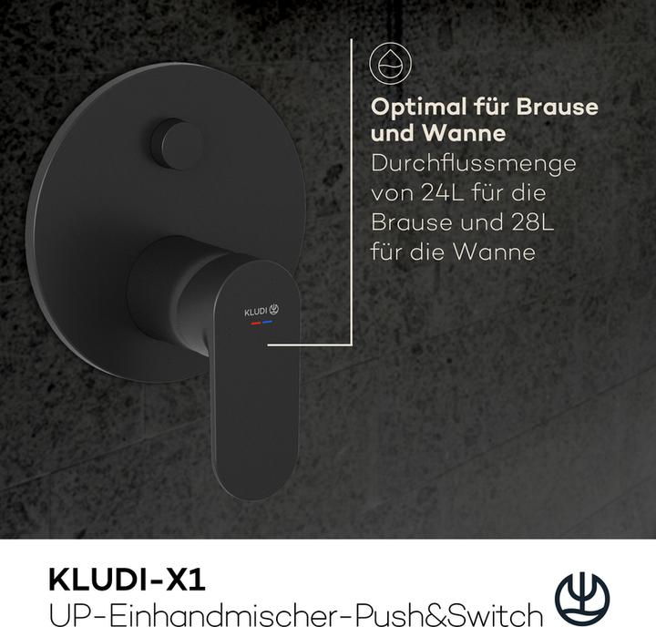 Produktbild Kludi X1 Unterputz Wannefüll-& Brause-Einhandmischer, push & switch, eigensicher gegen Rückfliessen