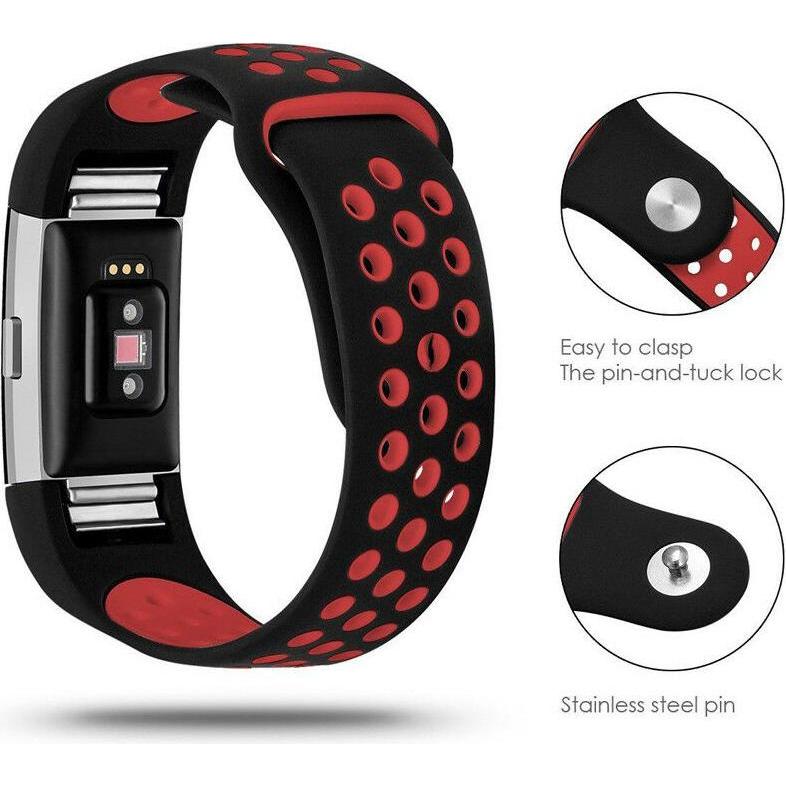 Thumbnail - Strap-it Sportarmband (Silikon, Charge 2), Uhrenarmband, Schwarz, Rot, Mehrfarbig