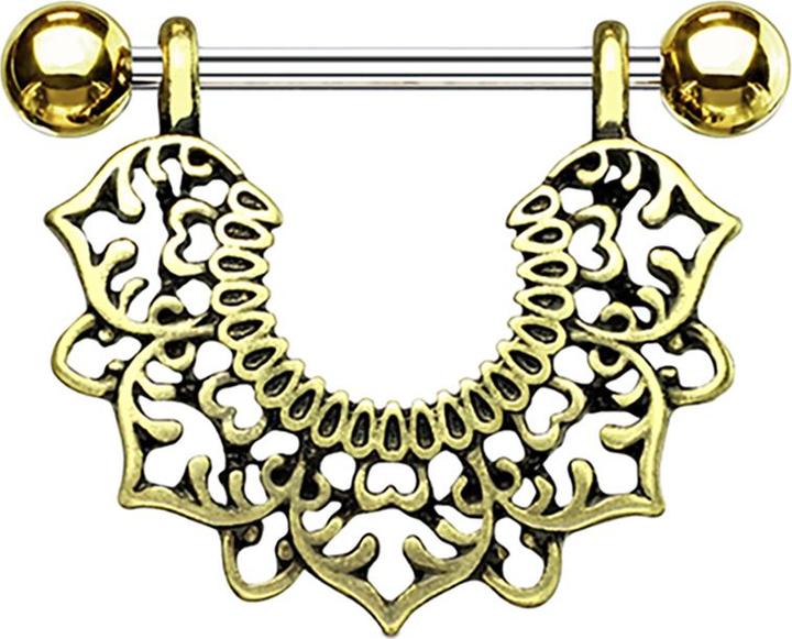Immagine prodotto Star Piercing Barbell silber mit zwei Kugeln 14k vergoldet filigrane Blume (Ottone, Acciaio chirurgico 316L)