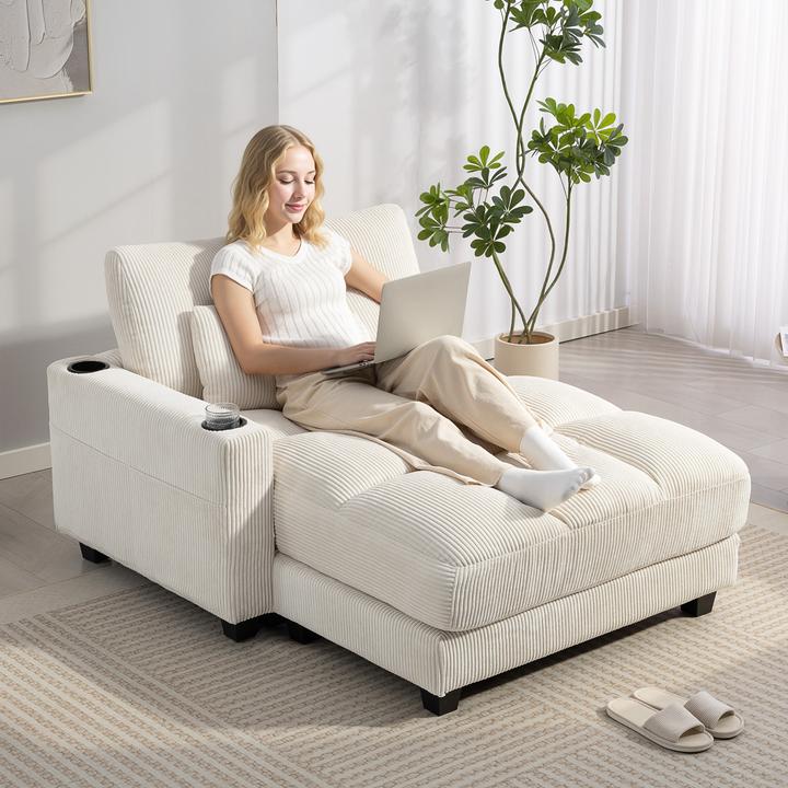 Produktbild Homcom Schlafsofa Polyester, Mehrschichtenplatte Cremeweiss (Recamiere)