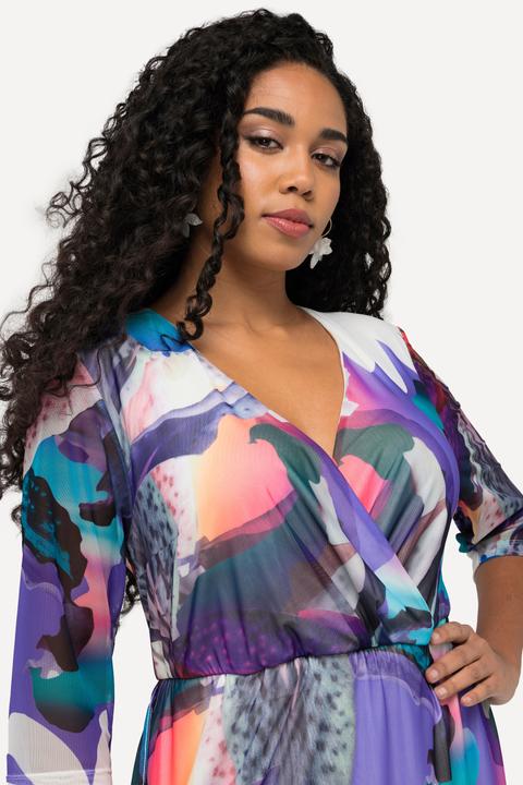 Produktbild Ulla Popken Meshkleid, Blüten, Wickeloptik, V-Ausschnitt, 3/4-Arm (46, 48)