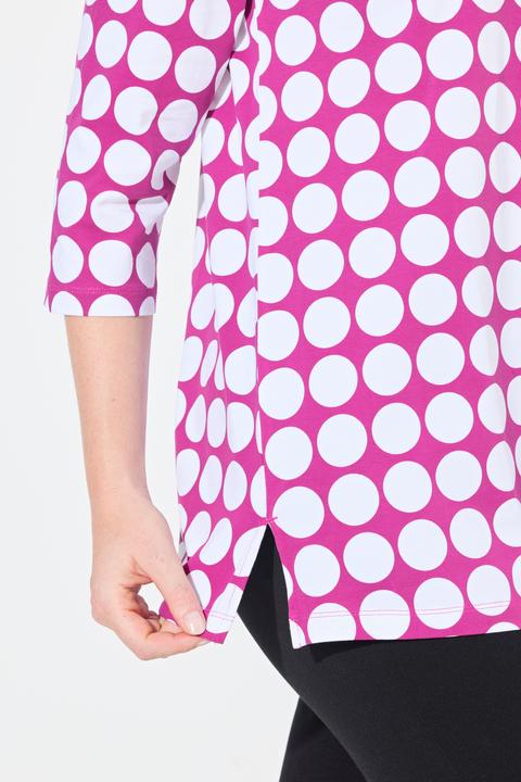 Image du produit Ulla Popken T-shirt en coton Pima, imprimé gros pois, col rond et manches 3/4, coupe évasée (42, 44)