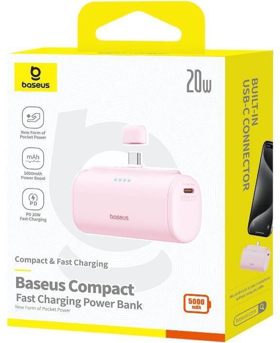 Actual product image Baseus Powerbank Compact USB-C 5000mAh, 20W (pink) (5000 mAh, 20 W, 18 Wh)