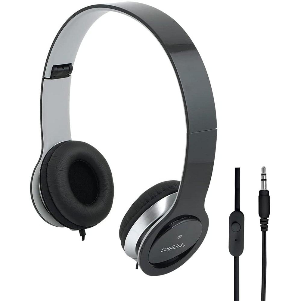LogiLink Smile Stereo Headset (Kabelgebunden), Kopfhörer, Schwarz
