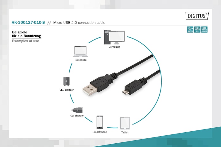 Productafbeelding Digitus USB A - USB Micro B (1 m, USB 2.0)