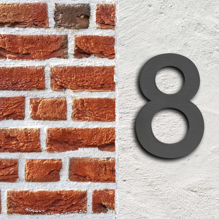 Image du produit Wiltec Plaque Numéro Maison "8" Arial Anthracite 3D 20cm Acier fin Résistant intempéries Matériel