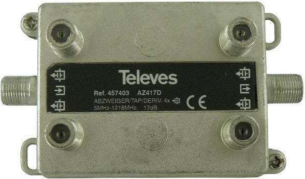 Productafbeelding Televes AZ417D 4-weg splitter 5-1218 MHz AD:17dB 457403 (17 dB, Spruitstuk en aftakking)