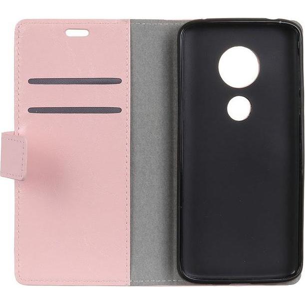 MU Classic Crazy Horse Leder Bookcover Series (Motorola Moto G7 Play), Smartphone Hülle, Pink