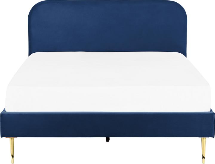 Actual product image Beliani Upholstered Bed Velvet Fabric Navy Blue 160 x 200 cm Slatted Frame FLAYAT (160 x 200 cm)