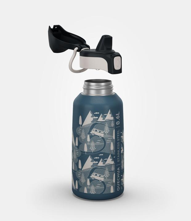 Actual product image Quechua Children's drinking bottle 0.6 l stainless steel quick-release fastener for hiking - blue (0.60 l)