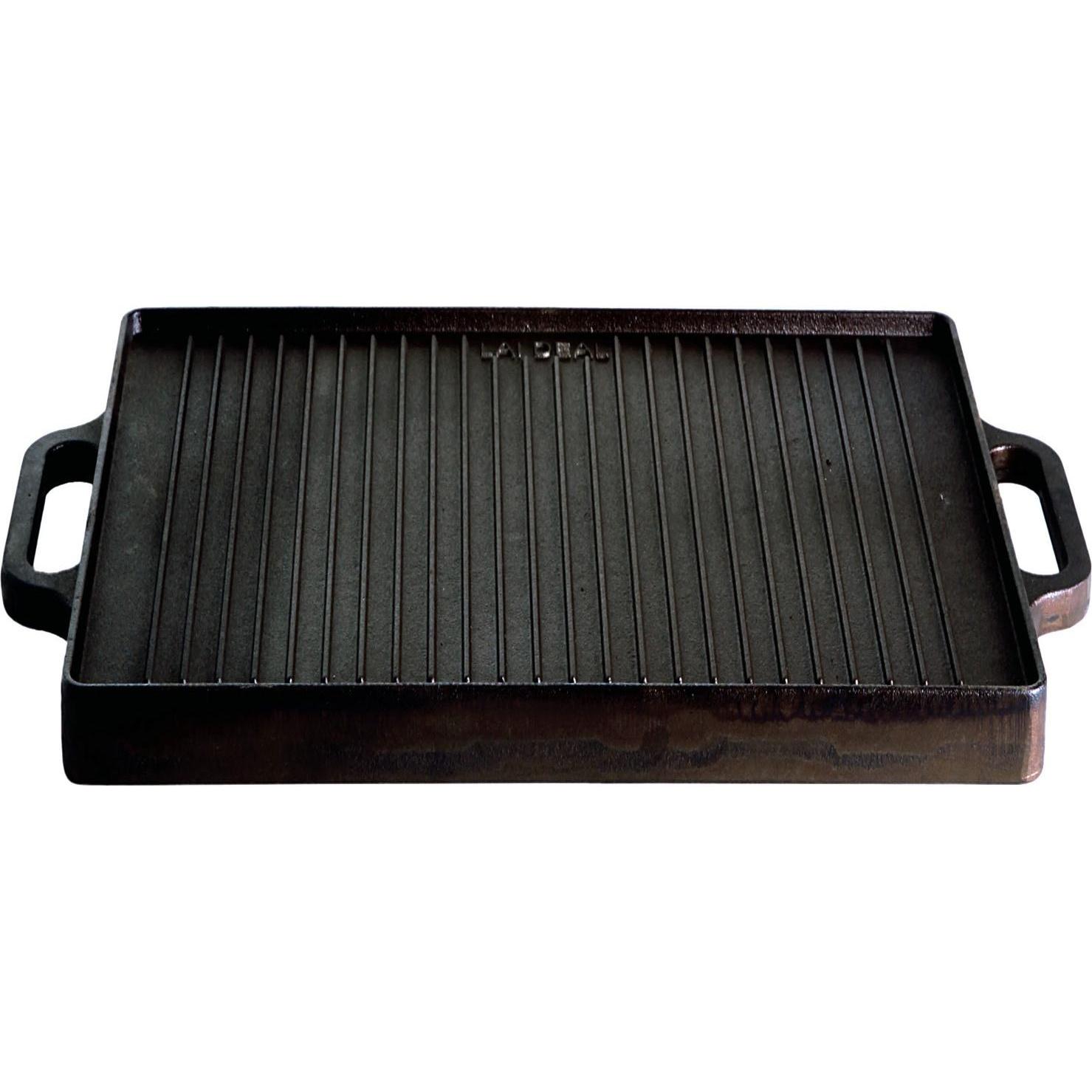 All'Grill Hockerkocher-Set (klein) mit Gusseisengrillplatte 38 x 38 cm - ohne Zündsicherung, Pfanne + Kochtopf, Schwarz