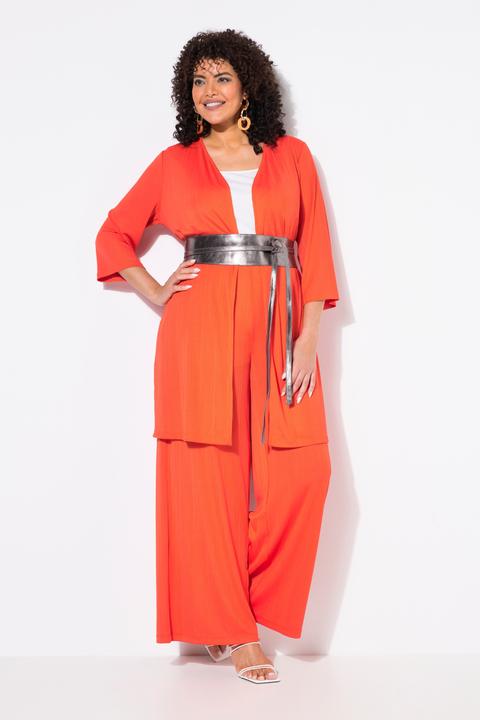 Image du produit Ulla Popken Gilet long en jersey côtelé, coupe ouverte et encolure en V (42, 44)