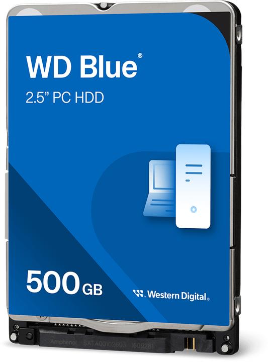 Actual product image WD Blue Mobile 500GB HDD 5400rpm SATA serial ATA 6Gb/s 128MB cache 6.4cm 2.5" RoHS compliant internal (0.50 TB, 2.5")