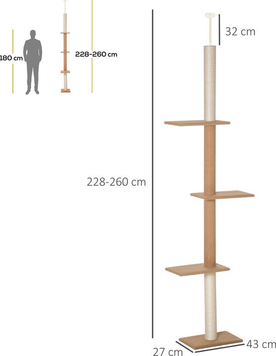 Produktbild PawHut Kratzbaum (228 cm, Khaki)