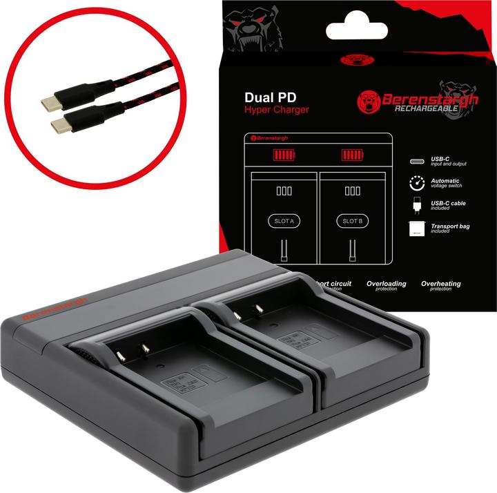 Produktbild Berenstargh Dual PD Hyper Ladegerät f. Sony NP-BN1 USB-C in/out Powerbankfunktion (Kamera Akku Ladegerät)