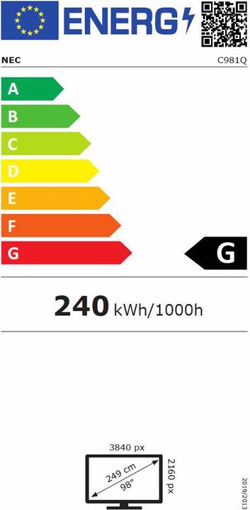 Label énergétique NEC MultiSync C981Q SST (3840 x 2160 pixels, 98")