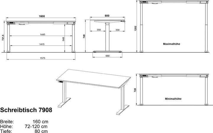 Produktbild Germania DOWNEY höhenverstellbarer Schreibtisch grandson-eiche rechteckig, C-Fuss-Gestell schwarz 160 (160 x 80 x 91 cm)