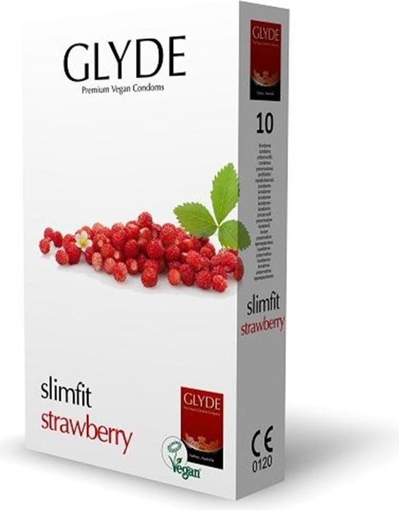 Produktbild Glyde Ultra «Slimfit Strawberry» 10 schmale Erdbeer-Kondome, zertifiziert mit der Vegan-Blume (10 Stk.)