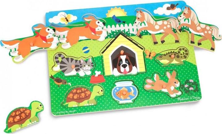 Melissa & Doug Puzzle Bois Bouton Animaux Domestiques (Fr-De-En-Es) (8 Teile)