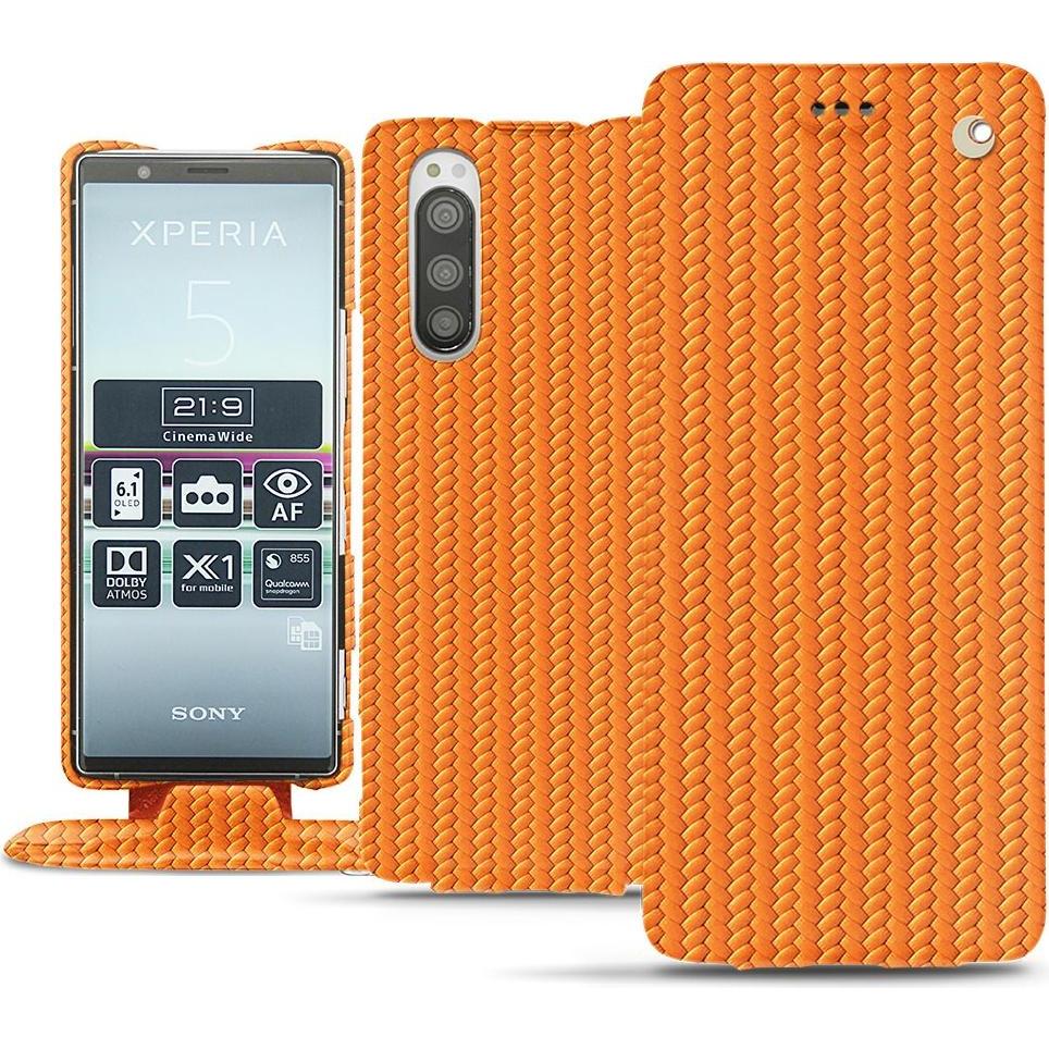 Noreve Lederschutzhülle vertikal (Sony Xperia 5), Smartphone Hülle, Orange