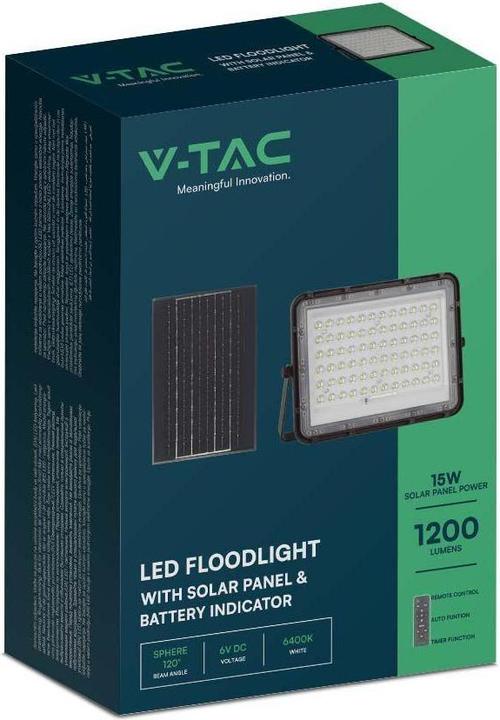 Actual product image V-TAC VT-120W 7826 LED floodlight, solar module 15 W neutral white black (1200 lm, IP65)