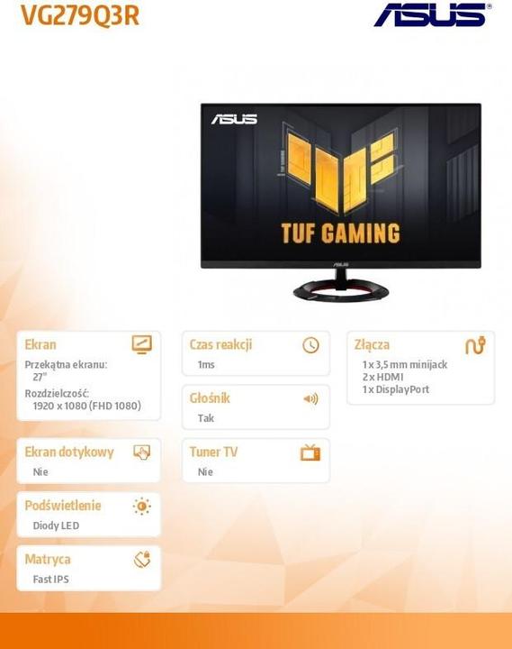 Produktbild ASUS TUF Gaming VG279Q3R 68.6cm (16:9) FHD HDMI DP (1920 x 1080 Pixel, 27")