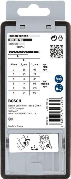 Productafbeelding Bosch Professional Zubehör Houtdraaiboor (2 mm, 3 mm, 4 mm, 5 mm, 6 mm, 8 mm)