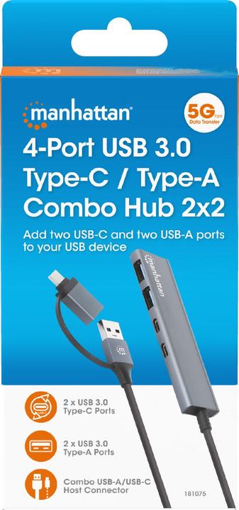 Immagine prodotto Manhattan Hub combo USB 3.0 Tipo-C / Tipo-A a 4 porte 2x2 (USB-A, USB-C, 4 porte)
