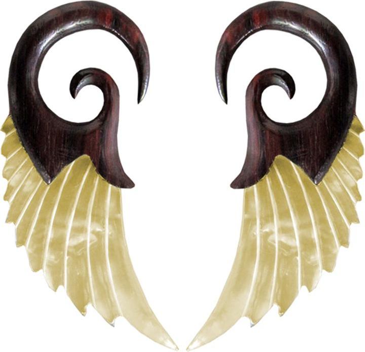 Immagine prodotto Star Piercing Gancio per orecchio con ala di falco in madreperla in legno di Narra (2 pezzi) (senza ottone, Mnerale, Organico)